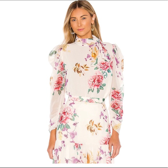 KEEPSAKE the Label Tops - KEEPSAKE cream botanic blouse with puff shoulder